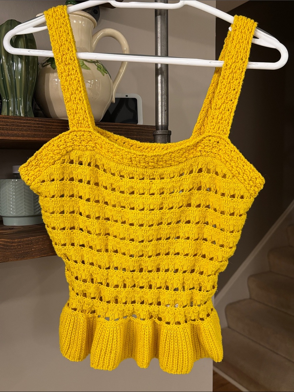 J. Crew Yellow Crochet Knit Peplum Tank | Small